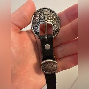 Elegant Black Leather Belt with Silver Buckle